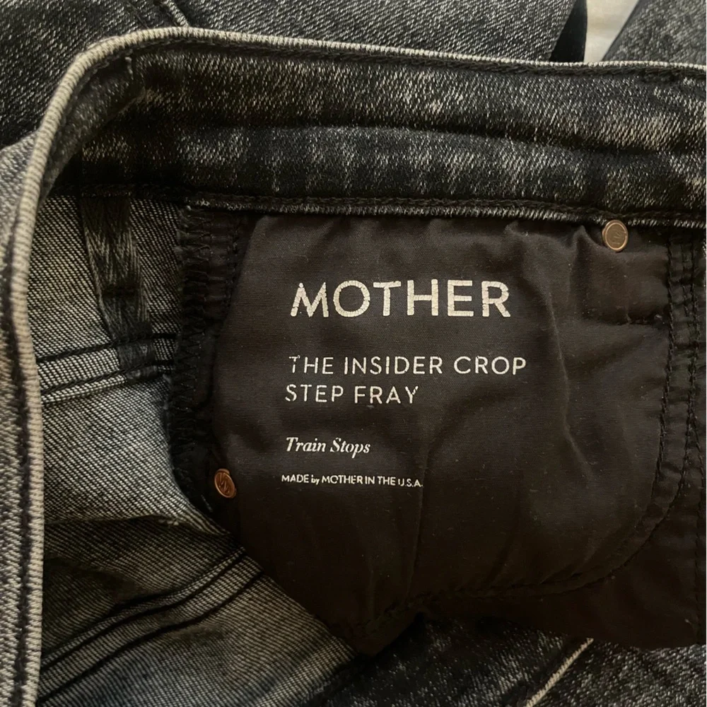 MOTHER The Insider High Rise Crop Step Fray Bootcut Jeans in Train Stops, sz 26